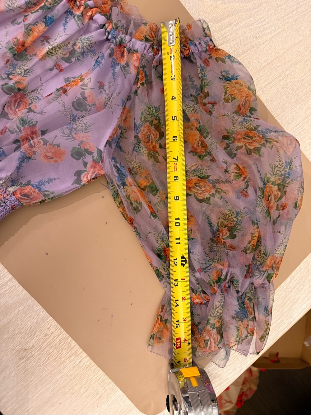 NWT Alice + Olivia Lavender Off-Shoulder Floral Sheer Crop Top - Picture 8 of 9